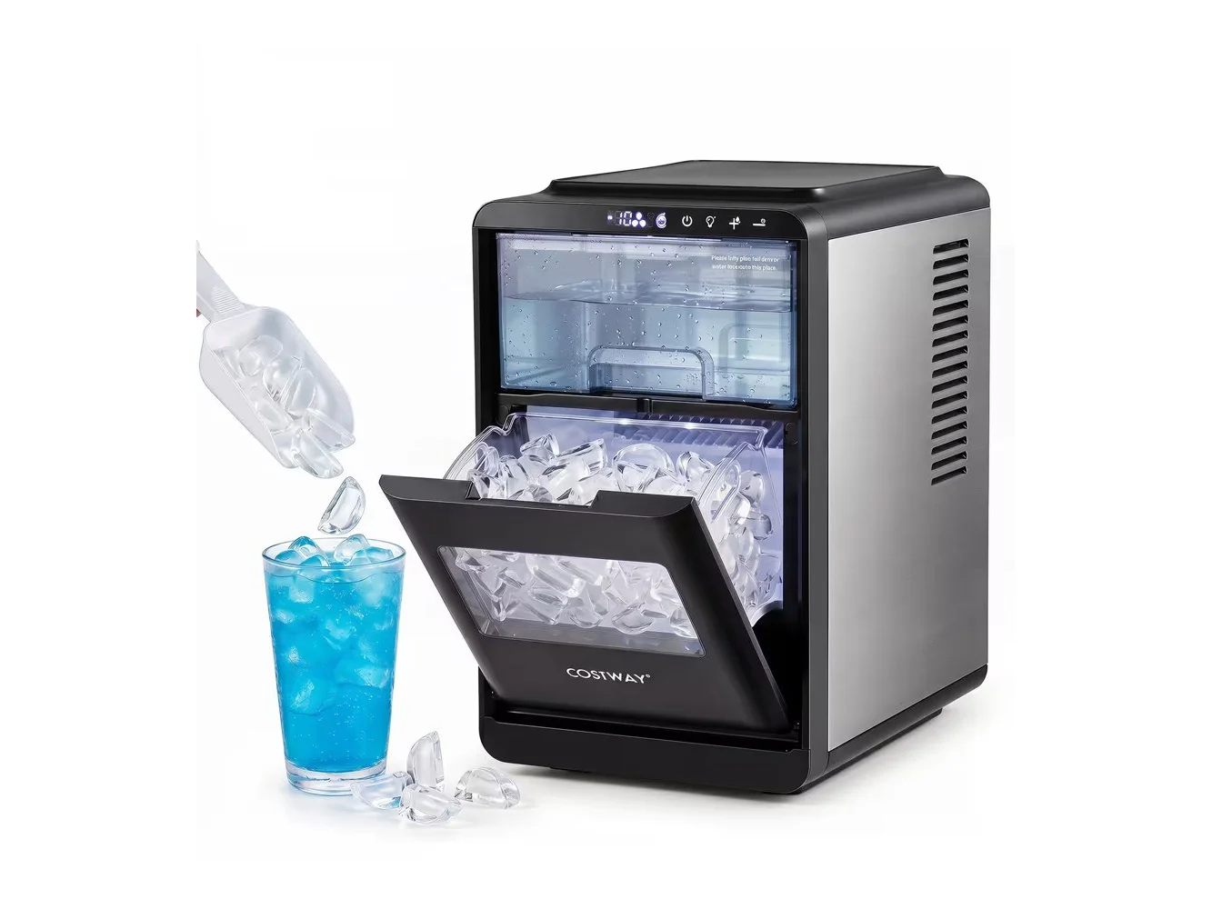 **Costway - 26 Lbs/24H Ice Machine with 16 Crescent Cubes in 15 Mins, Self-Cleaning, Timer - Gray**