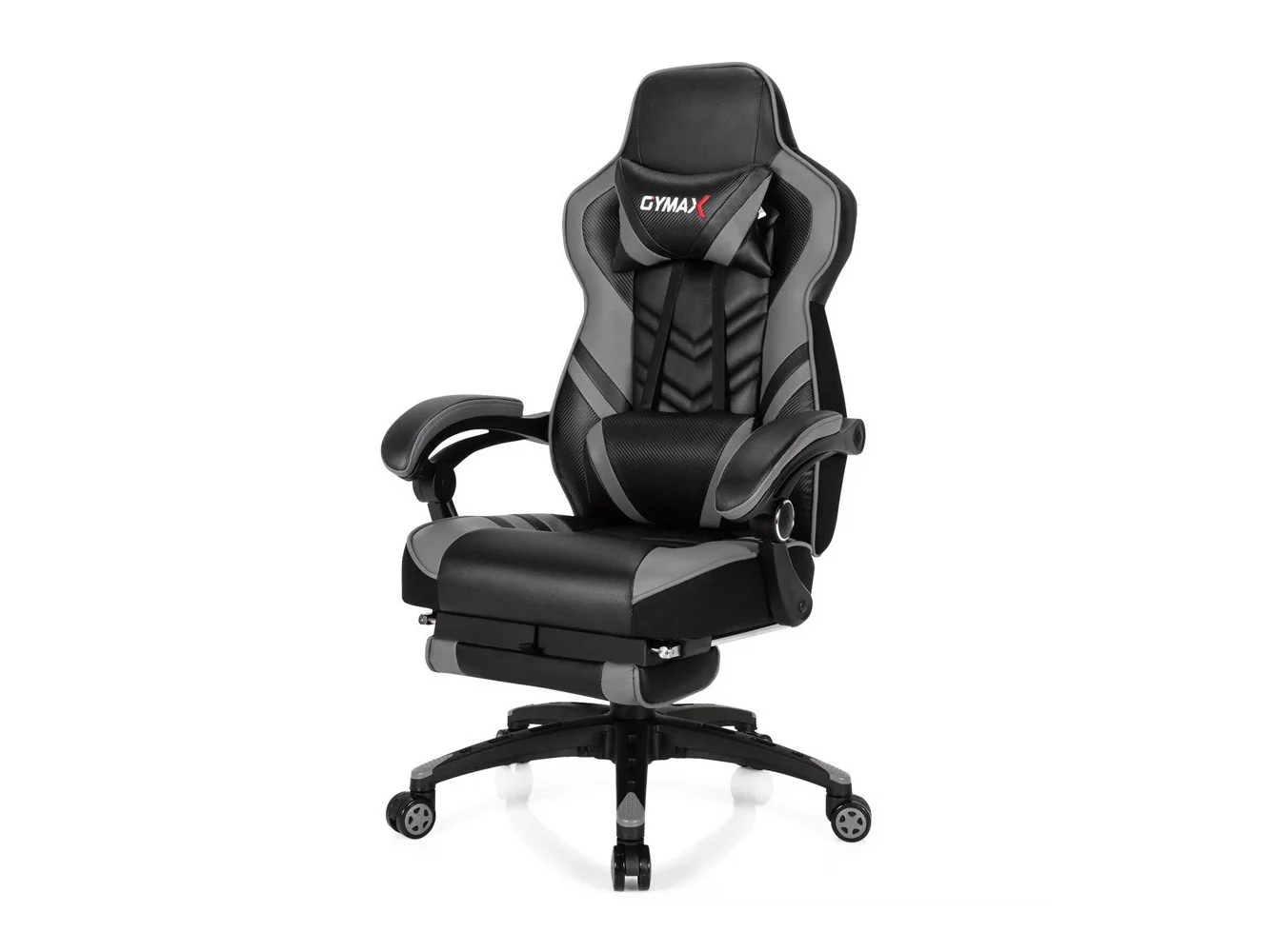 **Costway - Adjustable Gaming Chair with Footrest - Grey and Black**