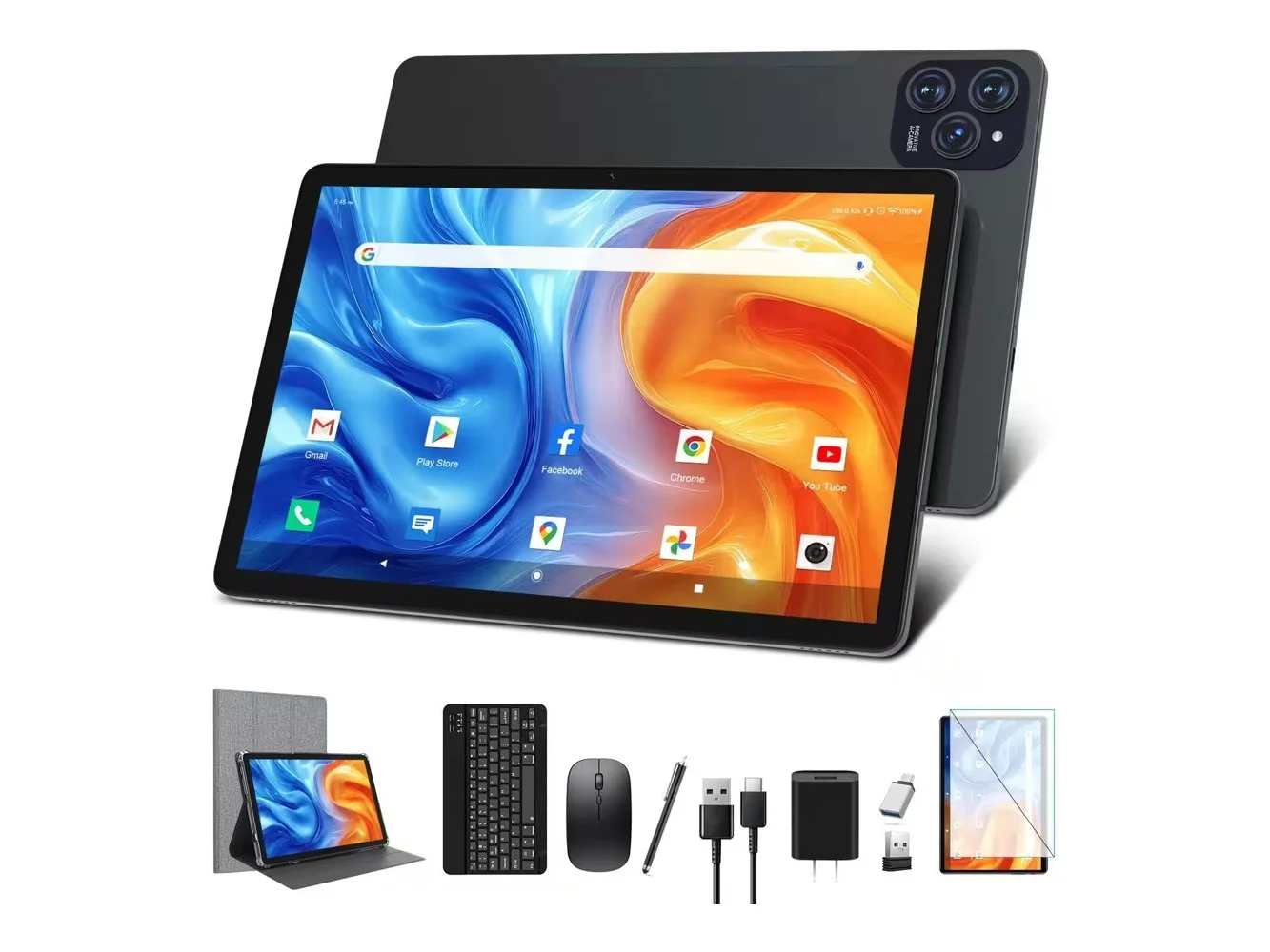 **Qukenk - Newest 11 inch Android 15 Tablet, Octa-Core Tablet with 128GB ROM 16GB RAM 1TB Expand, 2 in 1 Tablet with Keyboard/Mouse - Black**