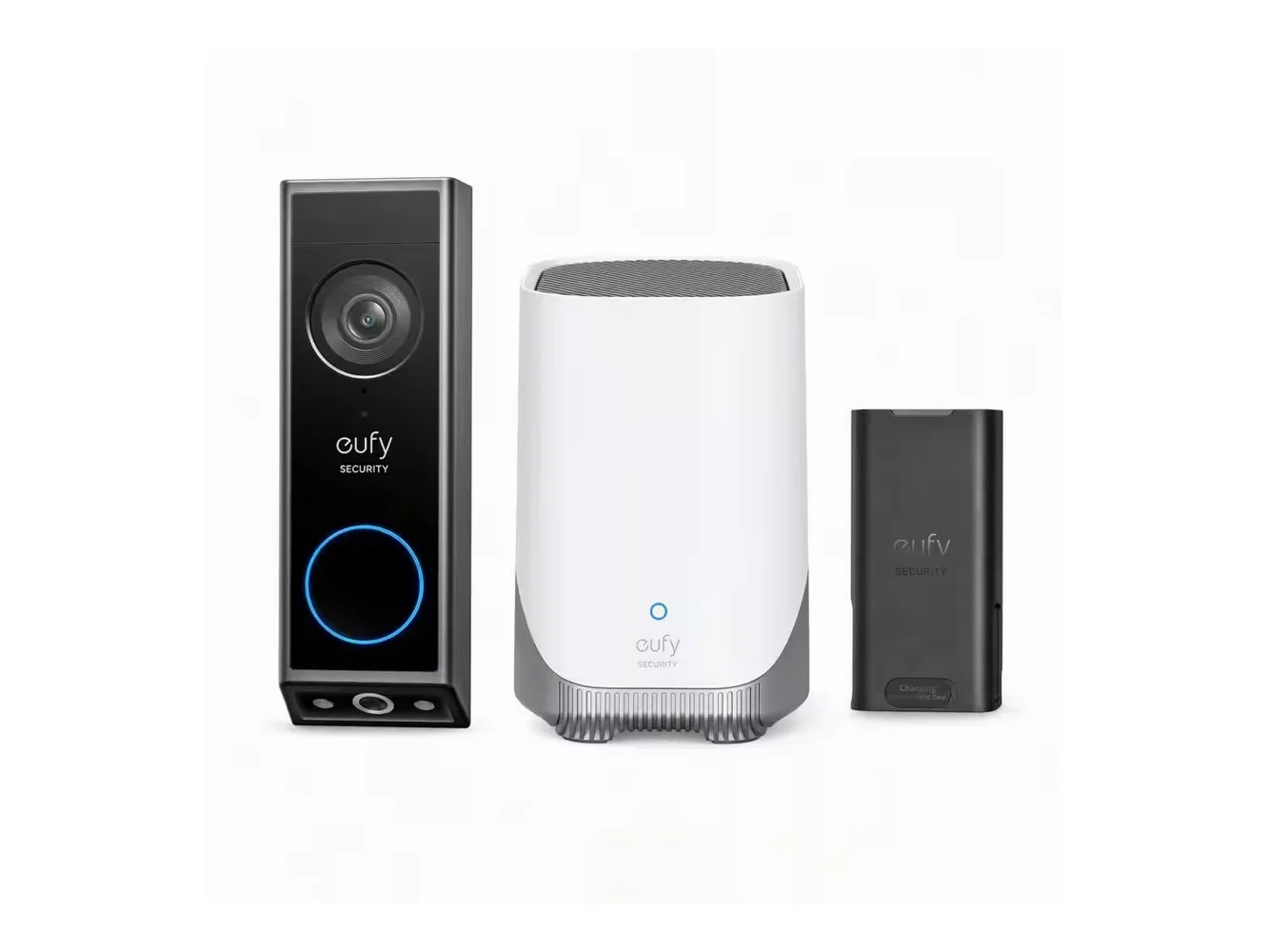 **eufy - Video Doorbell E340(2-Pack Battery) with Homebase S380, Dual Cameras, 2K Full HD,Rechargeable, No Monthly Fee - black+white**