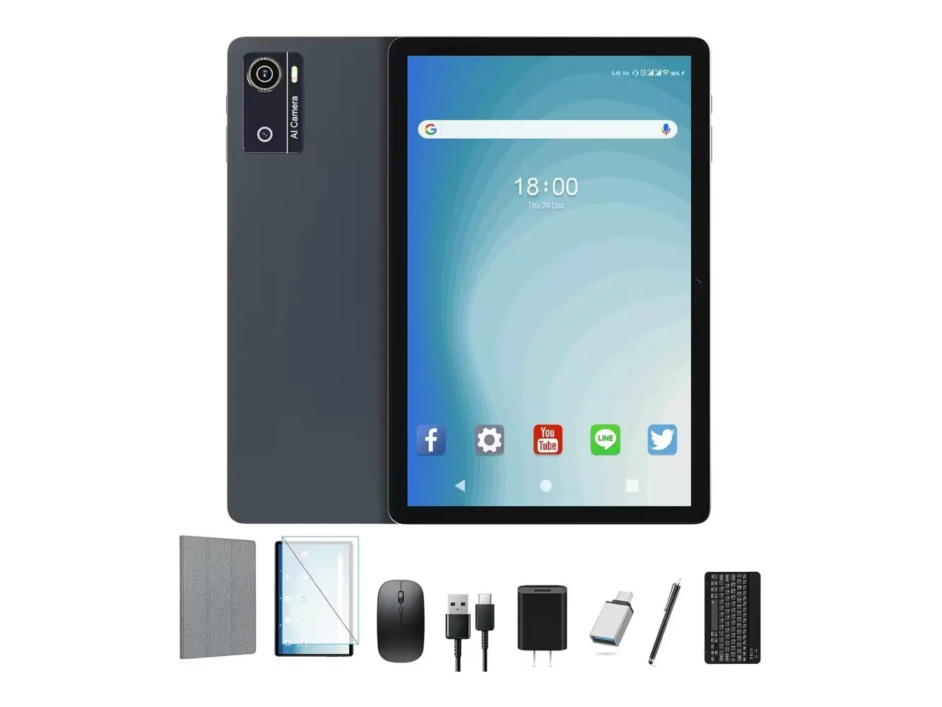 **Qukenk - Android Tablet-10 inch Tablet with Keyboard, 12GB+64GB+1TB Expand, Octa-Core, Dual Camera, 5G WiFi IPS Touchscreen - Gray**