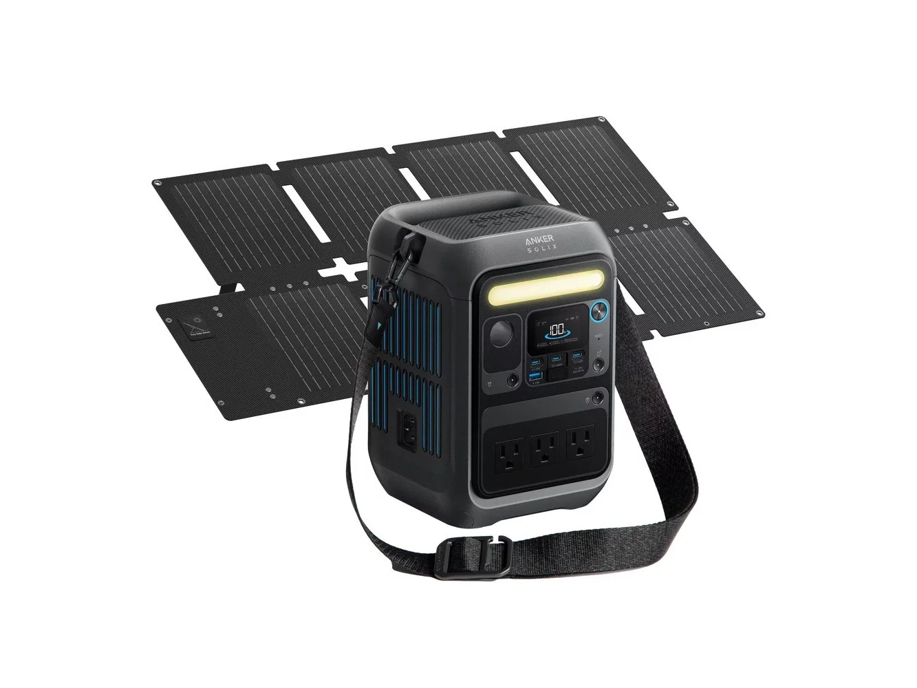 **Anker - SOLIX C300X Portable Power Station with 60W Solar Panel,288Wh/300W Battery Soalr Generator for Camping&Emergencies (288 Wh Capacity) - Black**