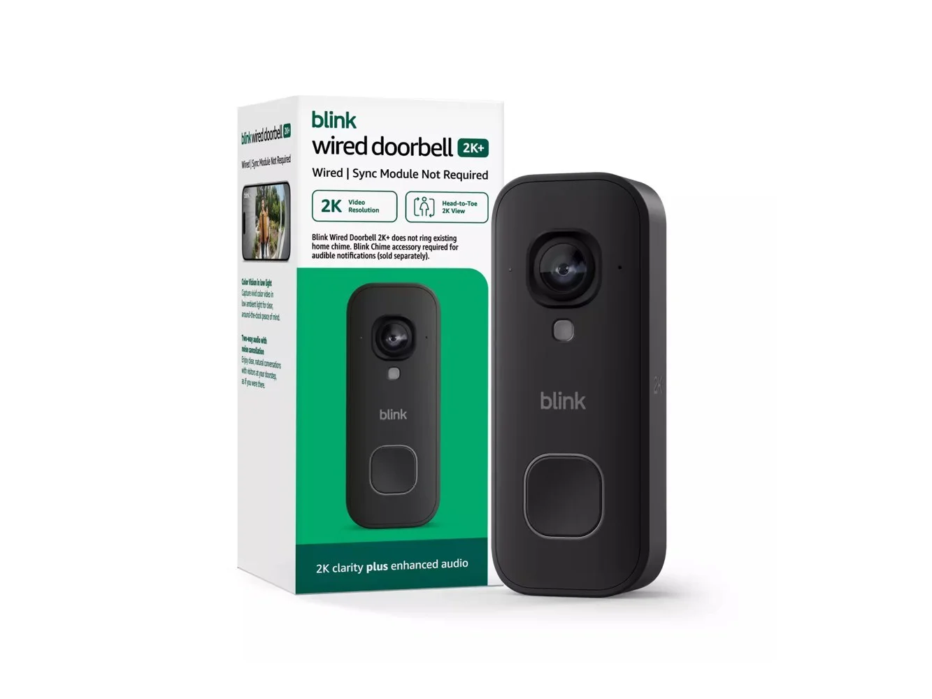 **Blink - Wired Doorbell 2K+ β Head-to-Toe 2K video doorbell, continuous hardwired power, enhanced audio - Black**