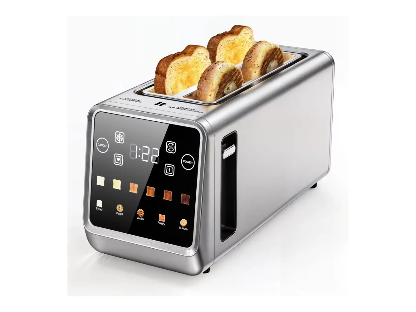 **Teendow - 4 Slice Toaster Touch Screen 1.5" Wide Slot, 1400W Stainless Steel Smart Bread Toaster for 5 Bread Modes - Silver**