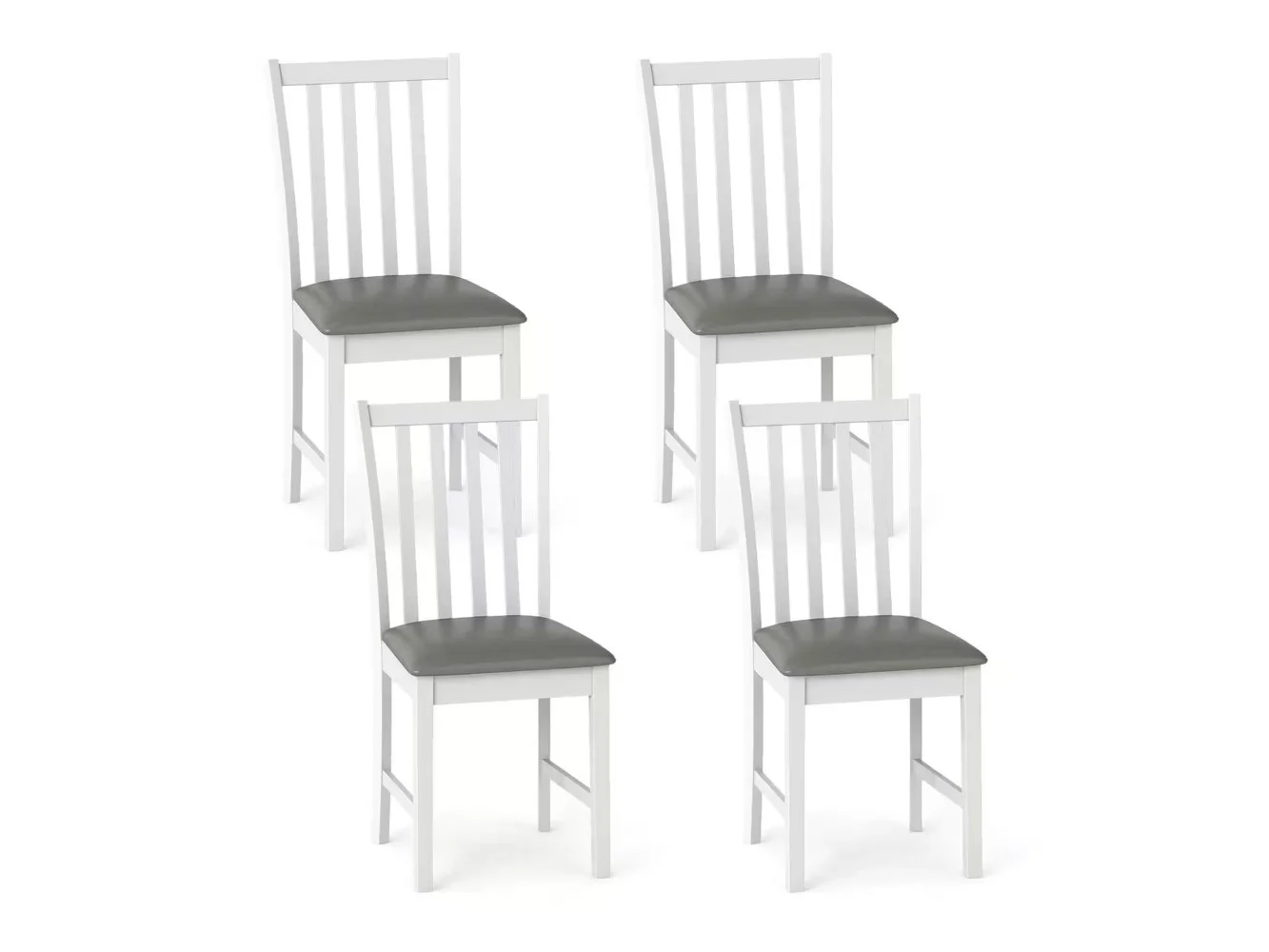 **Costway - Modern Dining Chairs Set of 4 with Rubber Wood Frame, Slat Tilt Backrest - White+Gray**