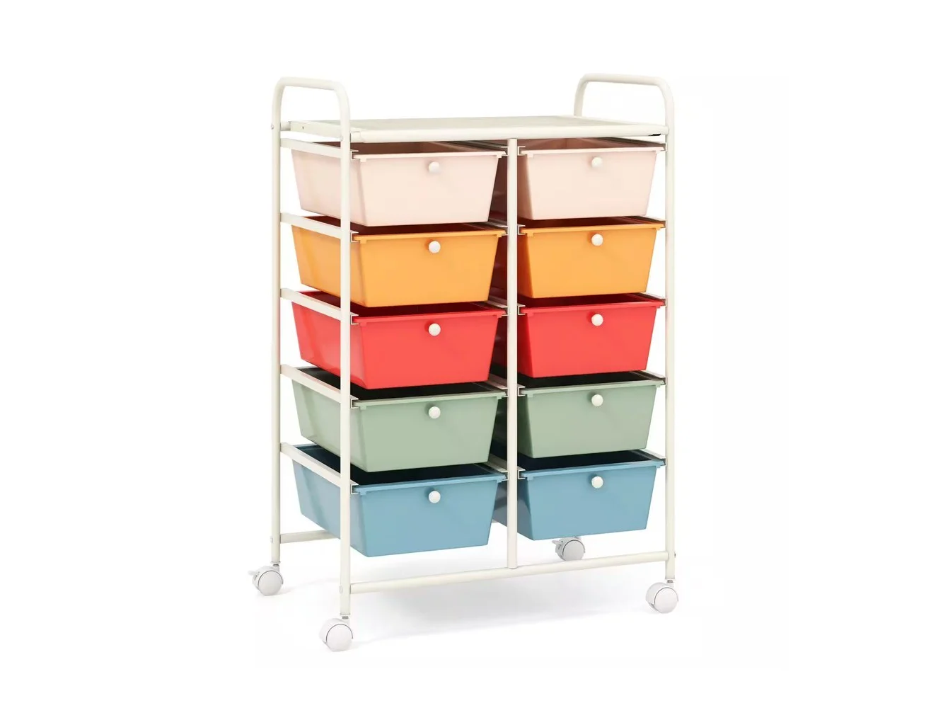 **Costway - 10 Drawer Storage Cart Utility Rolling Trolley Kitchen Office Organizer - Macaron**