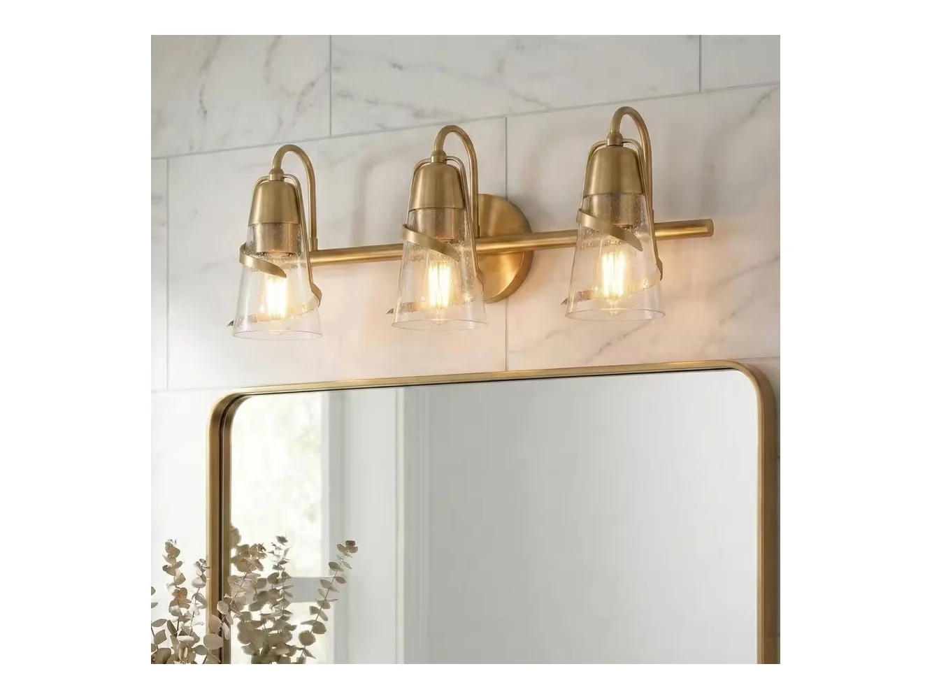 **Parrot Uncle - 24" Modern Gold 3-Light Bathroom Vanity Sonces Wall Light with Seeded Glass Shades - Gold, Clear**