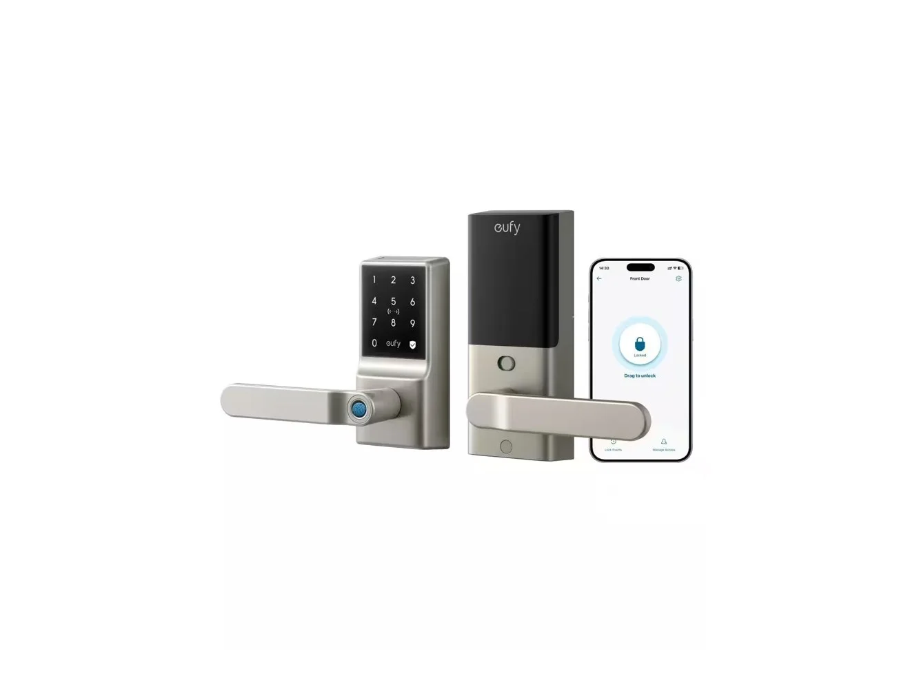 **eufy - Smart Lock C33, Wi‑Fi Keypad Lever, Fingerprint & Keyless Entry, Deadbolt, App Control, IP53 Waterproof - Nickel**