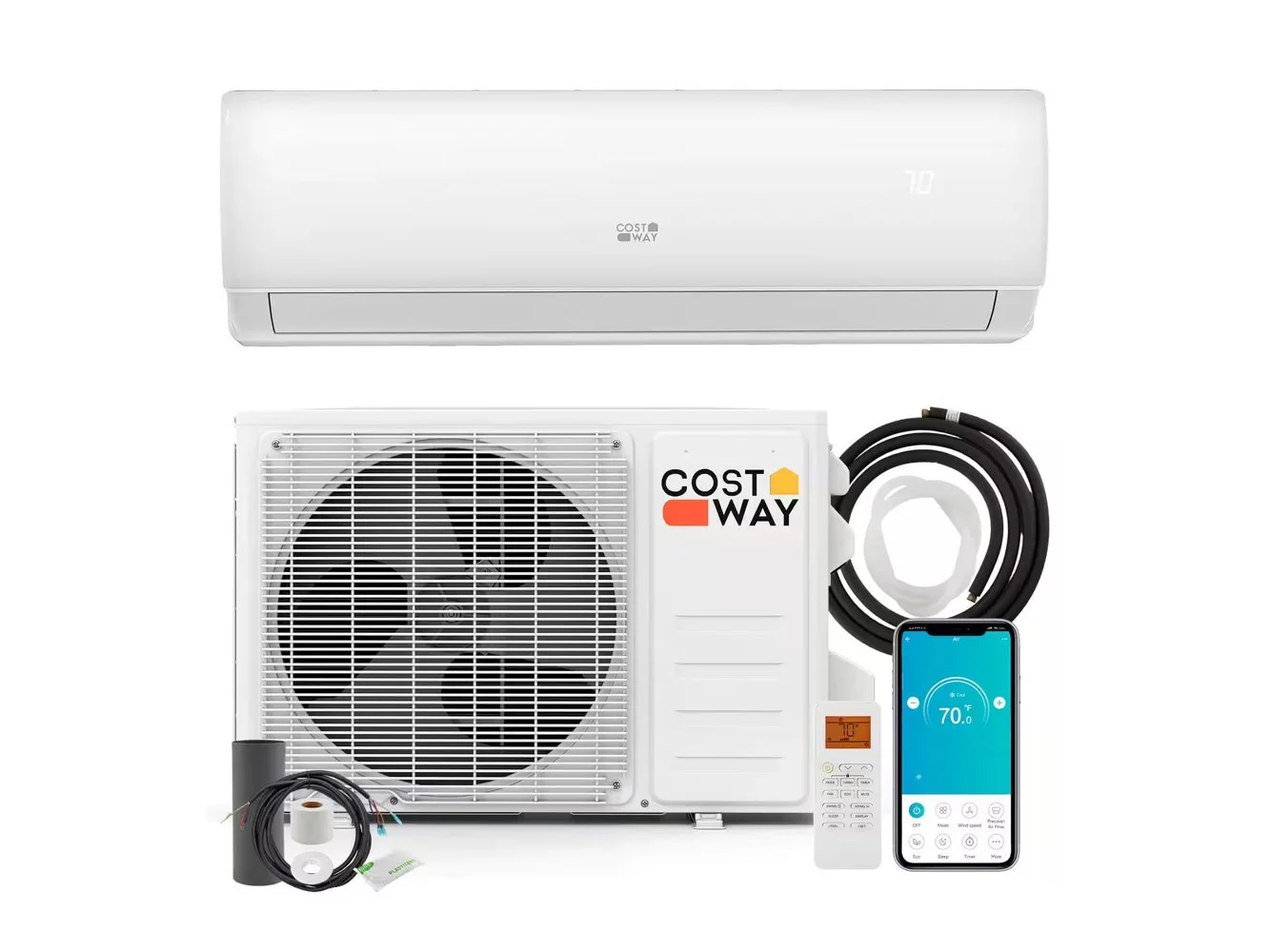**Costway - 11500 BTU Wifi Enabled Mini Split Air Conditioner & Heater Works with Alexa 750 Sq.Ft 17 SEER2 115V - White**
