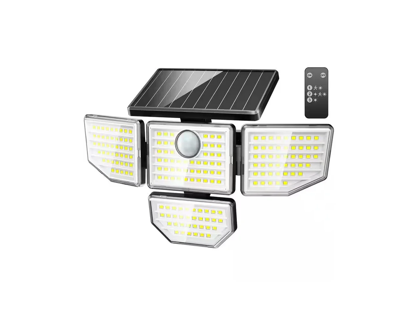 **Adewalk - Upgraded 3000LM 188 LED 4 Head Solar Light Motion Sensor IP65 Waterproof Security Lamp for Yard Backyard Use - White**