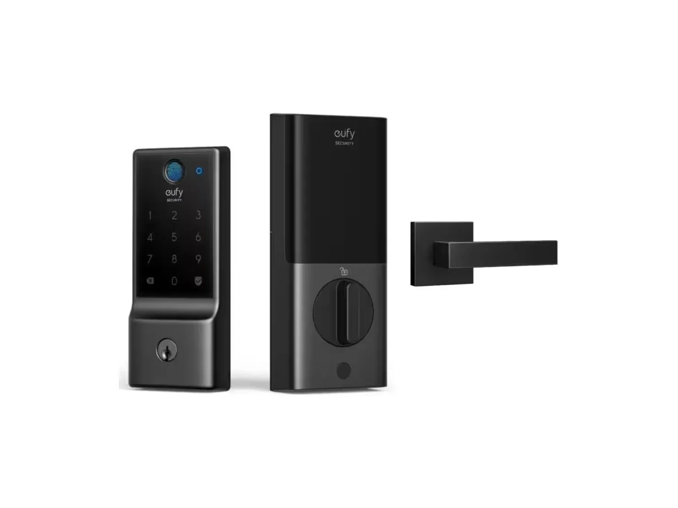 **eufy - Smart Lock C220 & Door Handle, Fingerprint Keyless Entry Door Lock WiFi Deadbolt, App Control, IP53 Waterproof, Grade 3 - Black**
