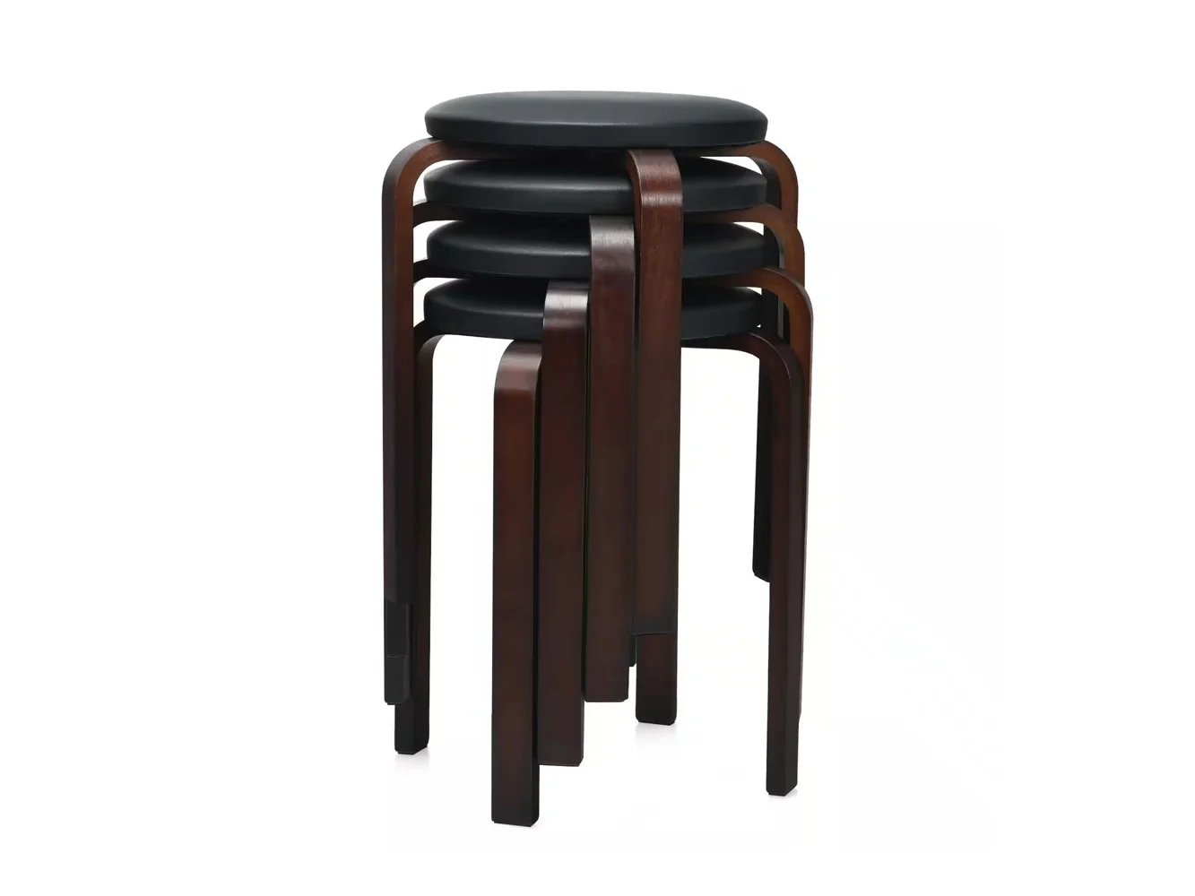 **Costway - Set of 4 Bentwood Round Stool Stackable Dining Chair W/ Padded Seat - Black**
