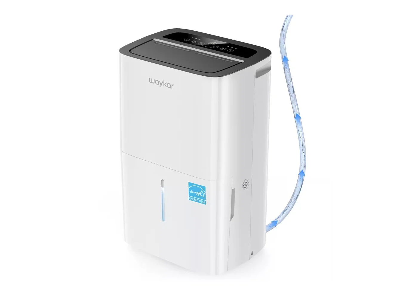 **Waykar - 150-Pint Energy Star Dehumidifier with Auto-Swing and Built-in Pump, Home & Basement, Continuous Drainage - White**