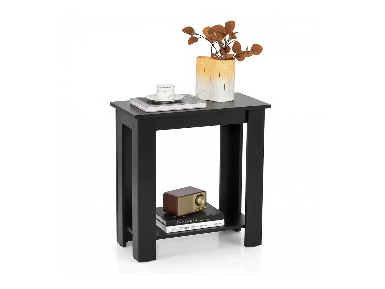 **Gymax - 2-Tier End Table Modern Sofa Bedside Compact Nightstand w/ Storage Shelf - Black**
