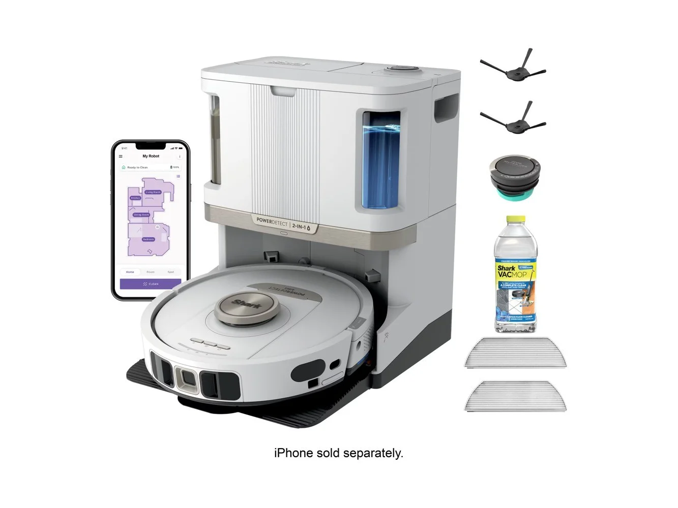 **Shark - PowerDetect 2-in-1 Robot Vacuum and Mop with NeverTouch Pro Base - White**