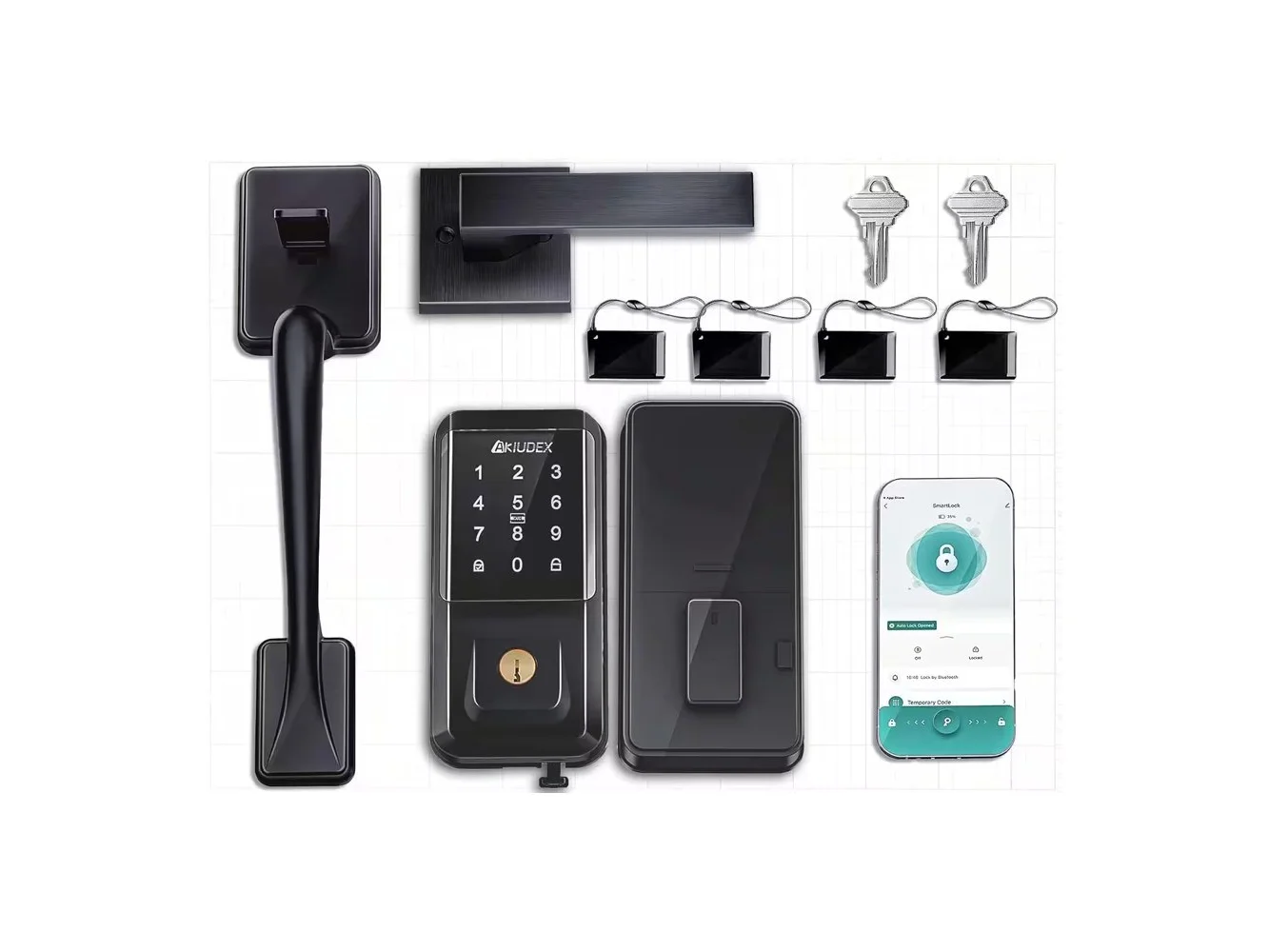 **Sugift - Smart Keyless Entry Deadbolt Door Lock, 5-in-1 with App, Touchscreen Keypad, IC Card and Key, IP65 Waterproof - Black**