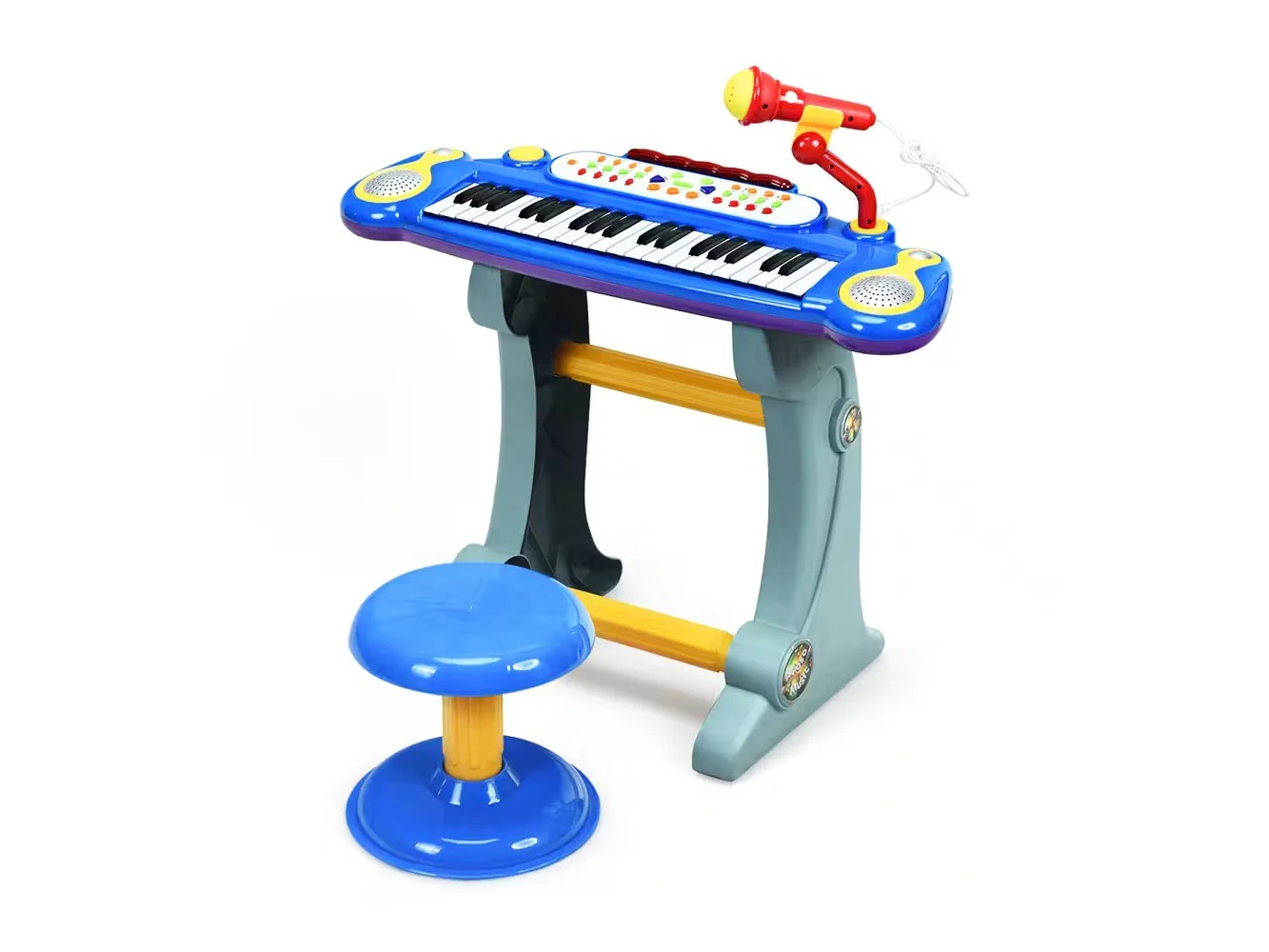 **Costway - 37 Key Electronic Keyboard Kids Toy Piano MP3 Input with Microphone & Stool - Blue**