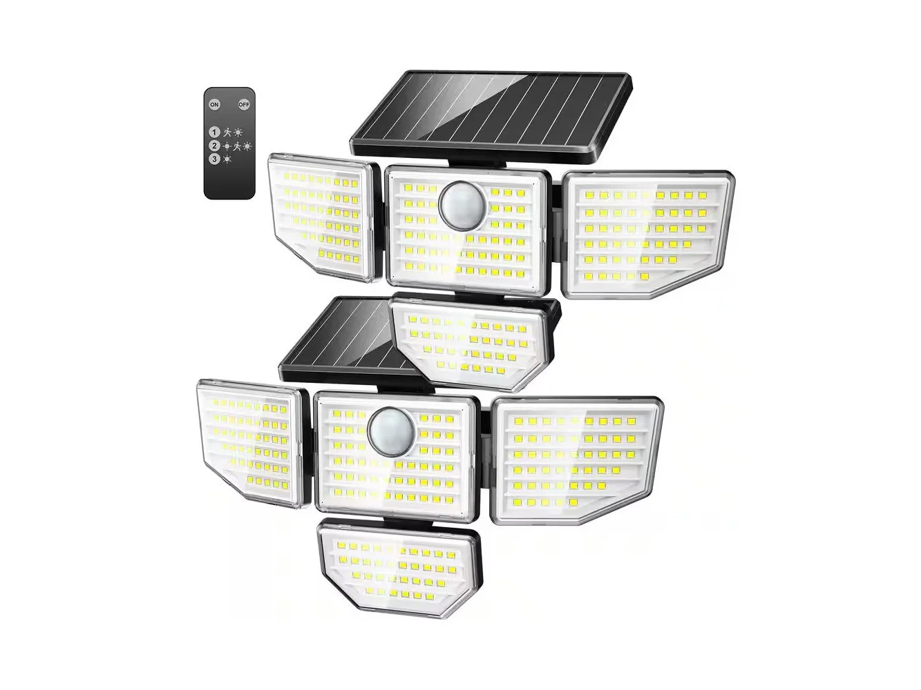 **Adewalk - Upgraded 3000LM 188 LED 4 Head Solar Light Motion Sensor IP65 Waterproof Security Lamp for Yard Backyard Use 2pack - White**