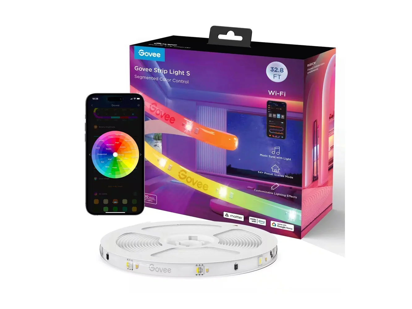 **Govee - RGBIC Wi-Fi + Bluetooth LED Strip Lights With Protective Coating with Matter - Multi**