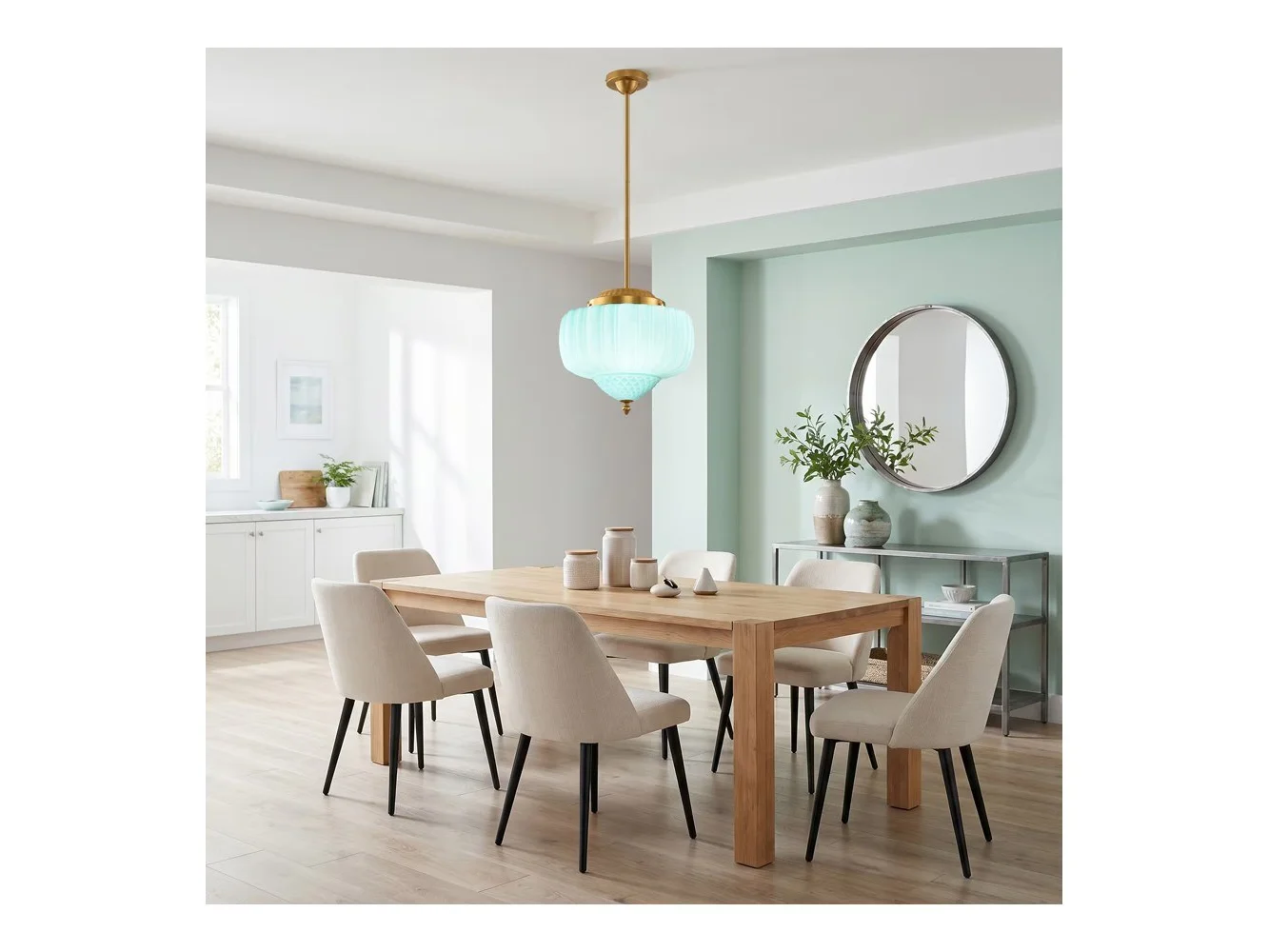 **Parrot Uncle - 13-Inch Vintage Green Ribbed Opal Glass 3-Light Schoolhouse Pendant Ceiling Light - Gold**