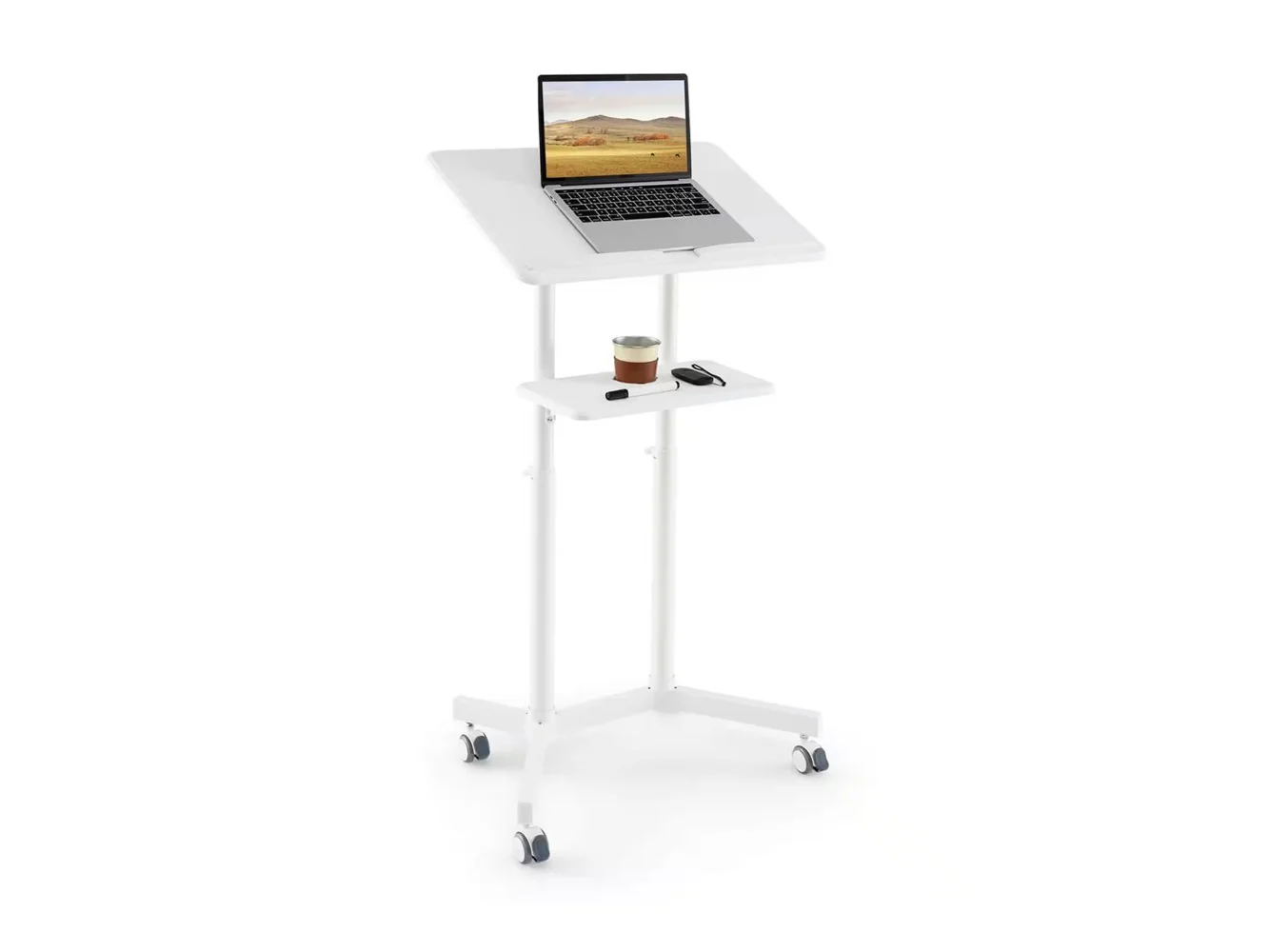 **Costway - Mobile Laptop Desk with Storage Tray - White**