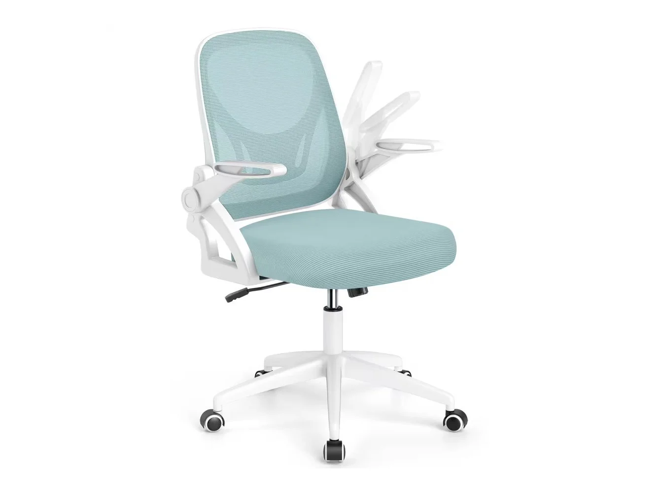 **Costway - Mesh Office Chair with Lumbar Support & Flip-up Arms Rolling Casters for Work - Blue**