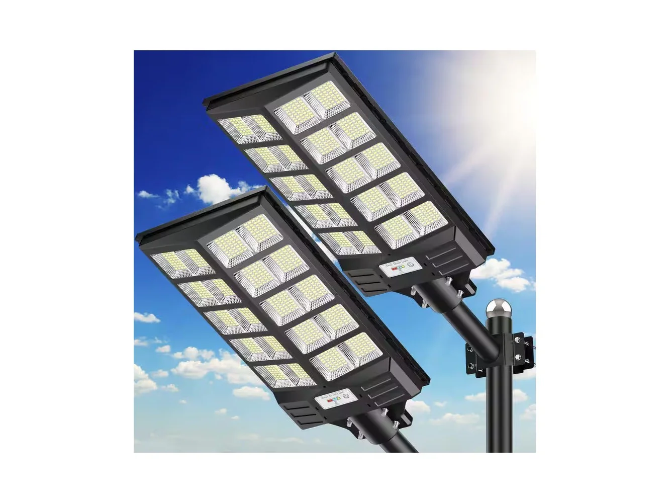 **Adewalk - 5000W Solar Street Light 80000LM Sensor LED Flood Light IP66 Waterproof Remote Control Lamp for Yard Parking Lot 2pack - Black**