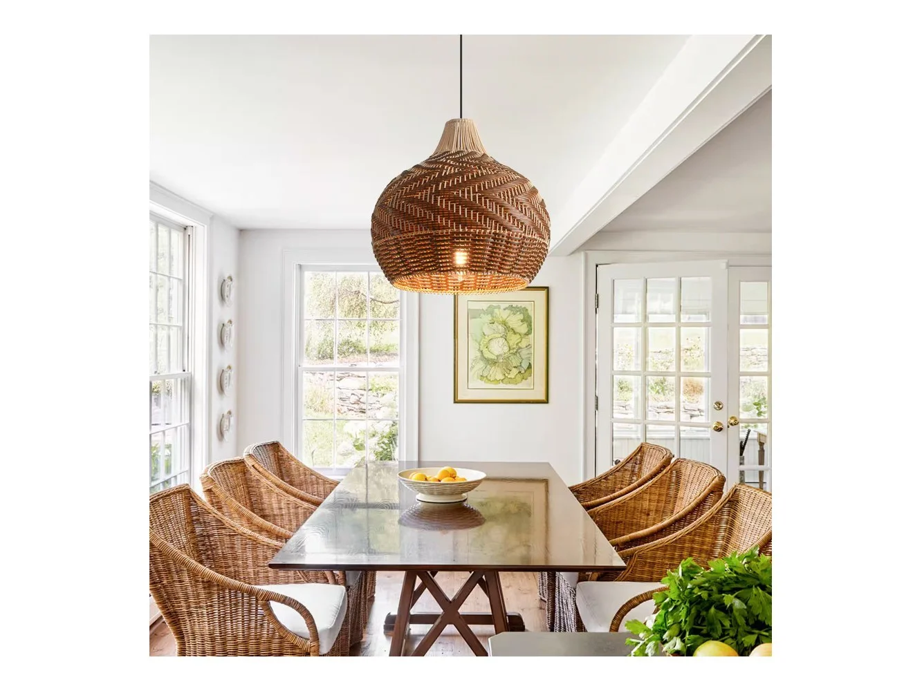 **Parrot Uncle - 1-Light Boho Brown Hand-Woven Cloche Hanging Basket Pendant Light**