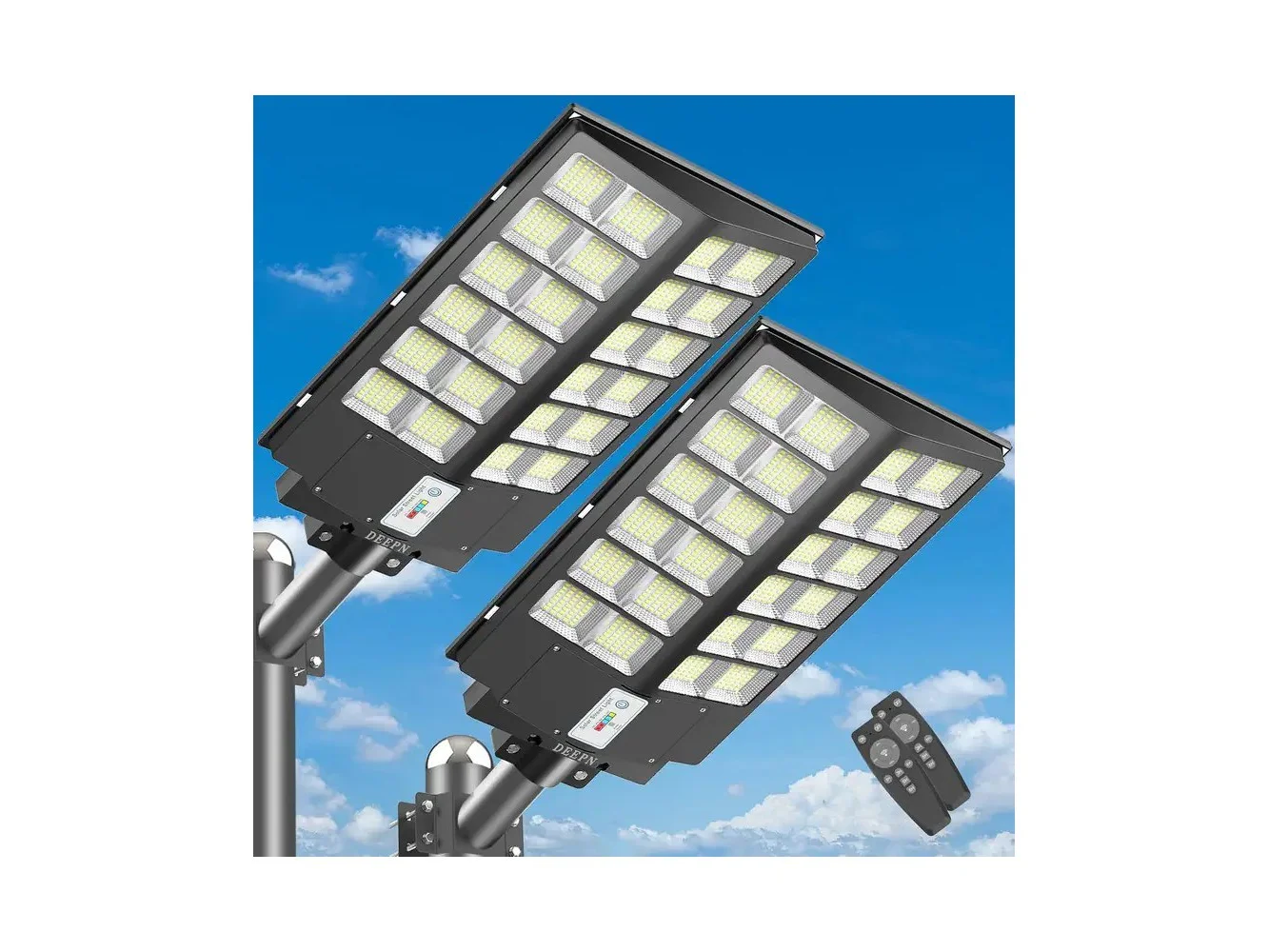 **Adewalk - 8000W Solar Street Light 100000LM Sensor LED Flood Light IP66 Waterproof Remote Control Lamp for Yard Parking Lot 2pack - Black**