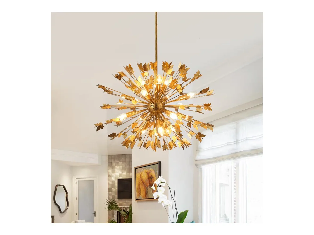 **Parrot Uncle - Modern Handmade Butterfly 14-Light Globe Chandelier - Antique Gold**