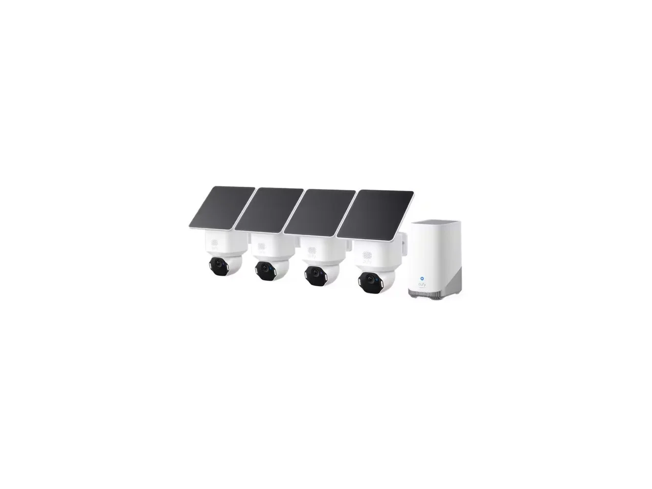 **eufy - SoloCam E42 4‑Cam Kit + HomeBase S380, 4K Solar Wireless Outdoor, AI Tracking, Pan/Tilt, Strobe, Face ID, 16TB Local**