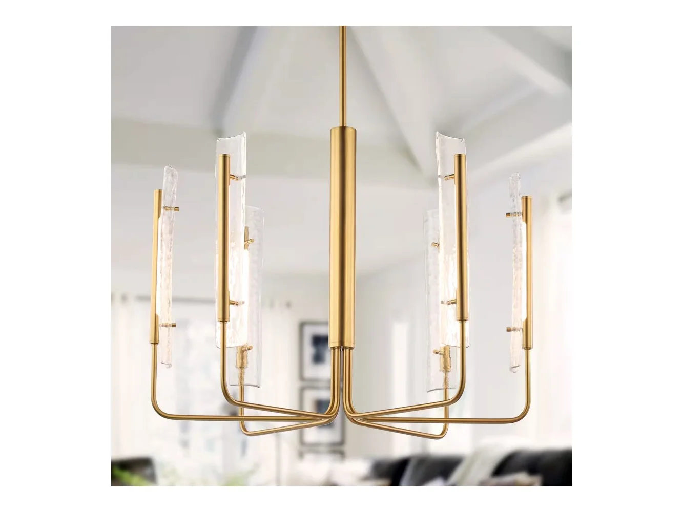 **Perimost - 34'' Modern LED Ceiling Light with Glass Shade and Adjustable Rod - Gold**