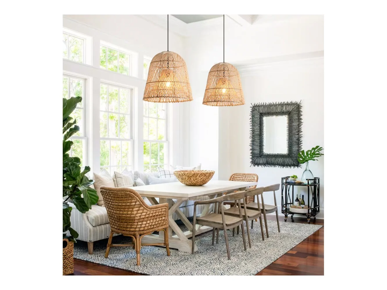**Parrot Uncle - 1-Light Coastal Retro Rattan Hand-Woven Cloche Hanging Basket Pendant Light - Brown**