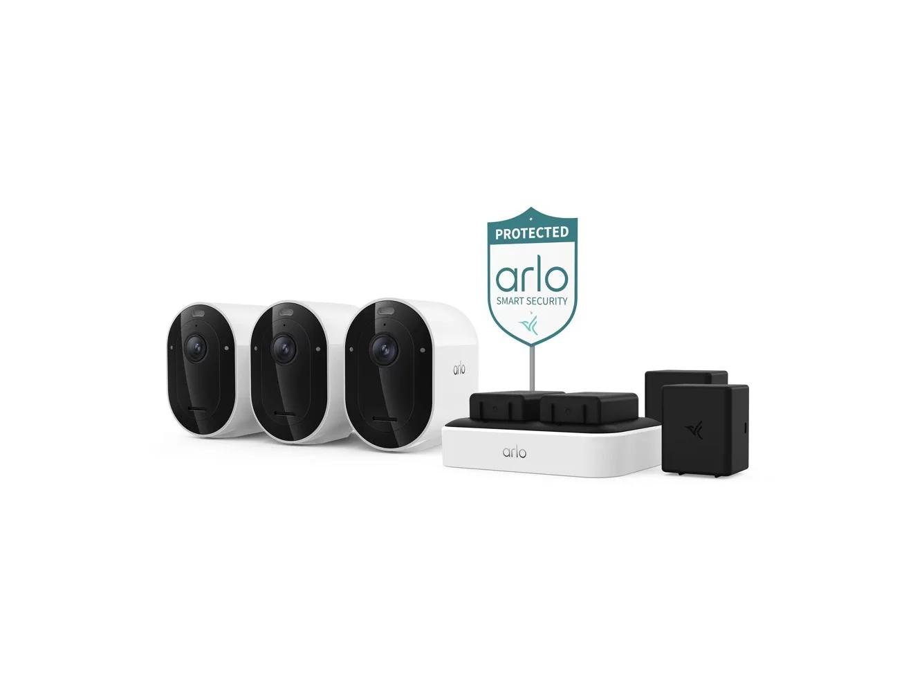 **Arlo - Pro Outdoor Security Camera (6th Gen, 2025 Release) - Wireless, Rechargeable Battery with Charging Station, 3-Cam - White**