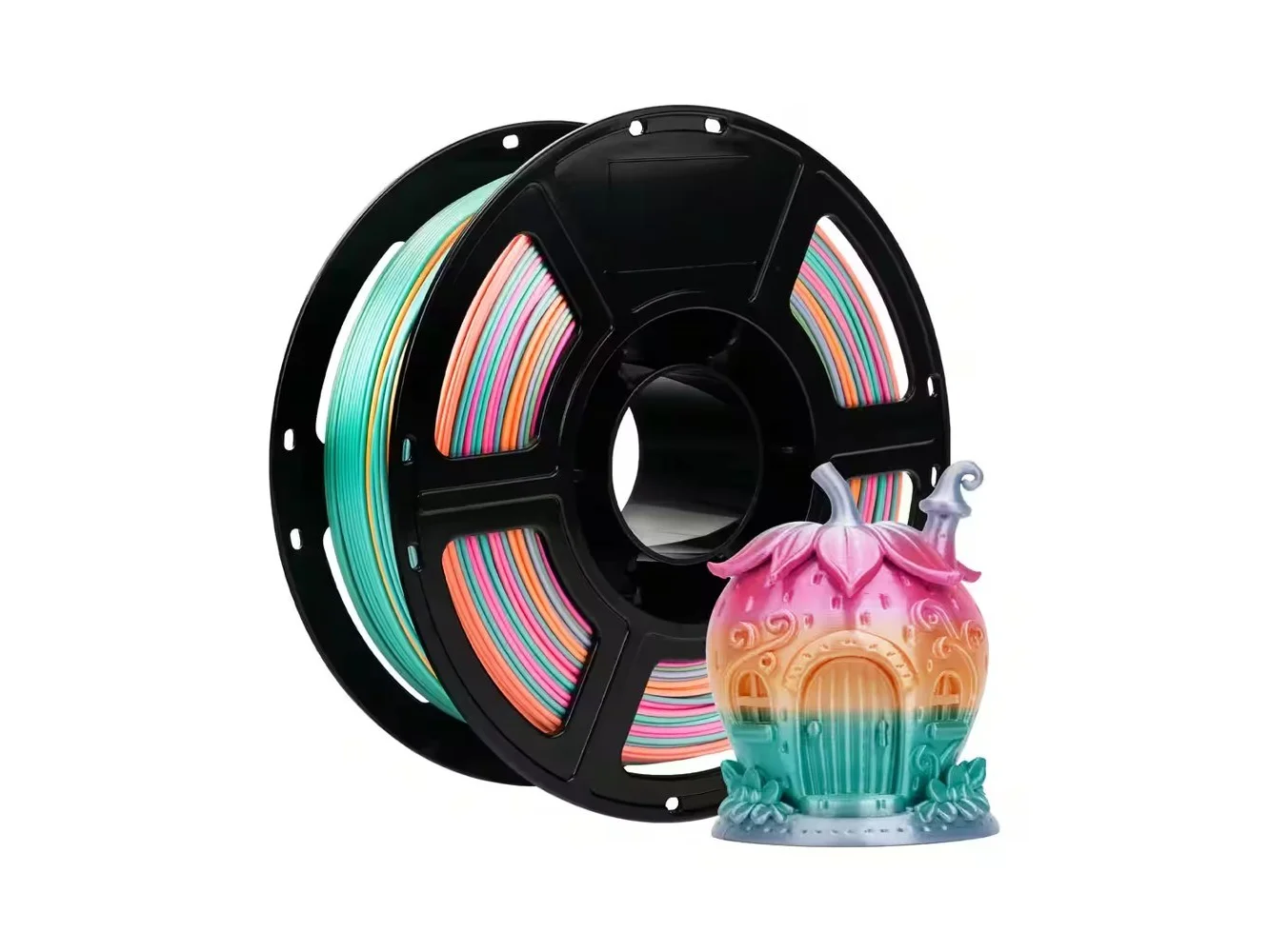 **Flashforge - PLA Silk Rainbow 3D Printer Filament-1.75mm-1kg (2.2 lbs) Spool - Rainbow Candy**