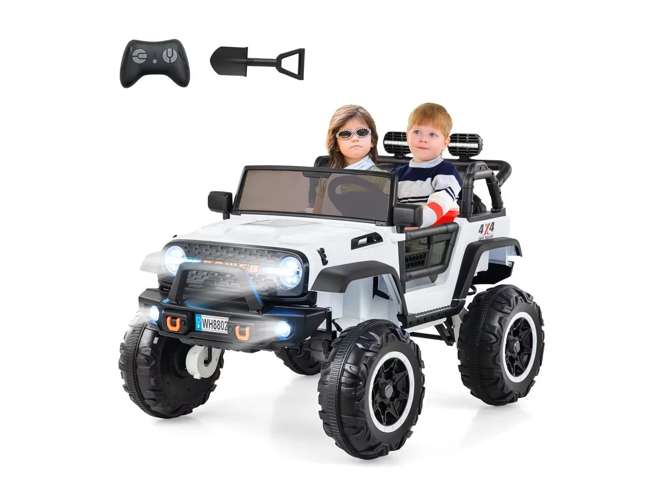 **Costway - 24V 2 Seater Kids Ride on Truck 2WD/4WD Battery Powered Vehicle Toddler Powerful Car with Remote Control - White**