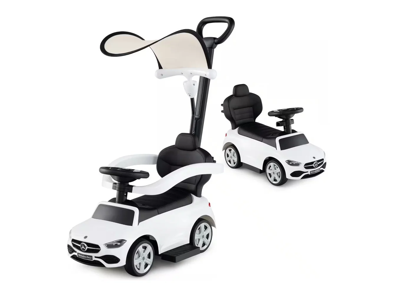 **Gymax - 3-in-1 kid Push Car w/Adjustable Canopy Under Seat Storage Realistic Sounds - White**