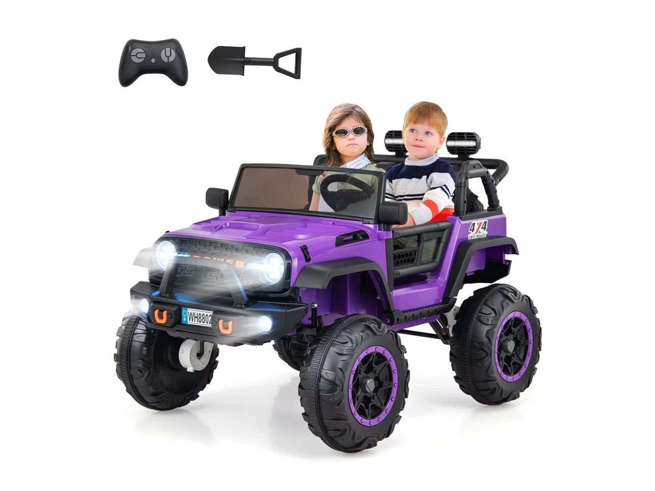 **Costway - 24V 2 Seater Kids Ride on Truck 2WD/4WD Battery Powered Vehicle Toddler Powerful Car with Remote Control - Purple**