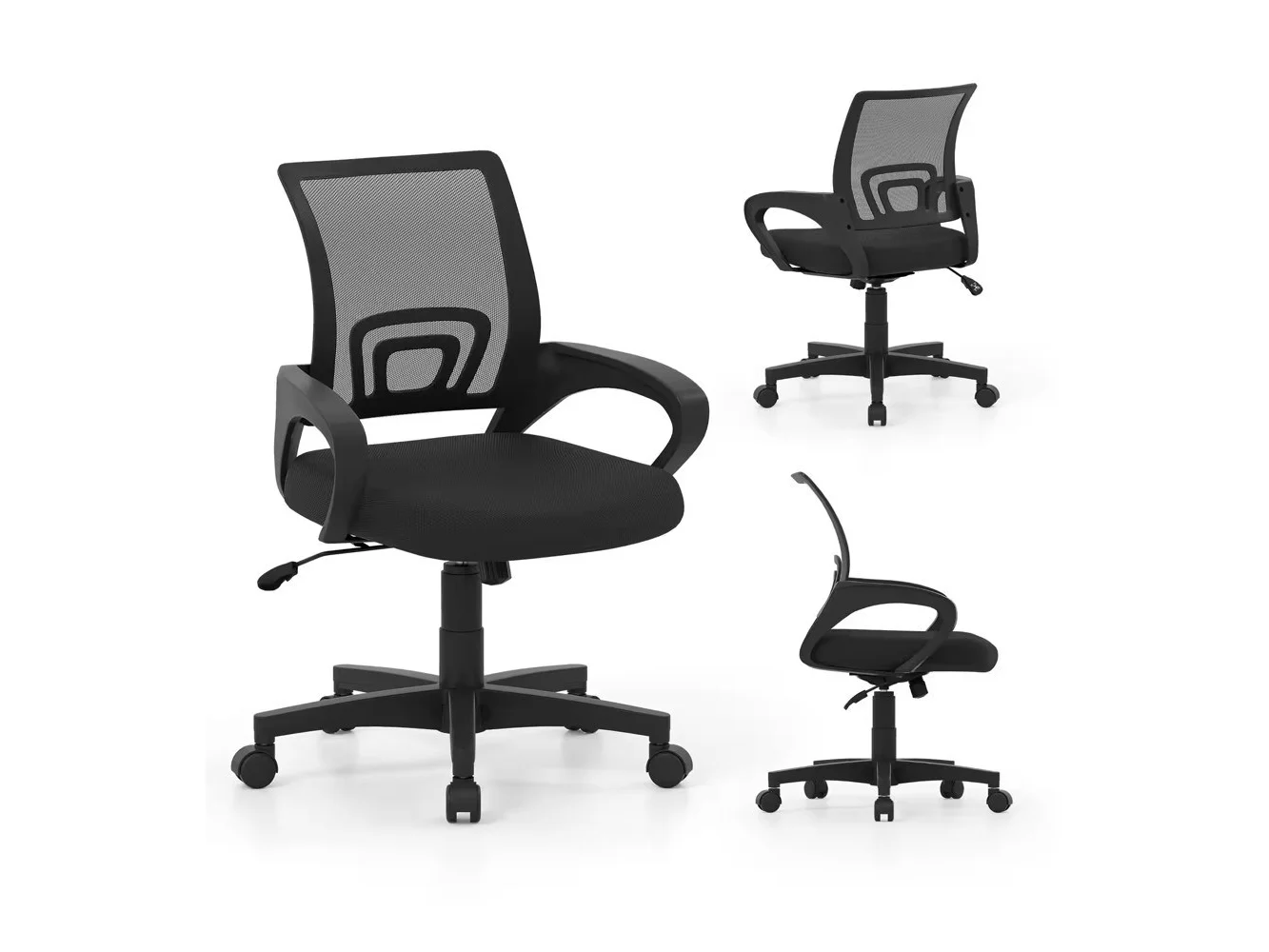 **Costway - Mesh Office Chair Ergonomic Computer Desk Chair w/Lumbar Support Armrests - Black**