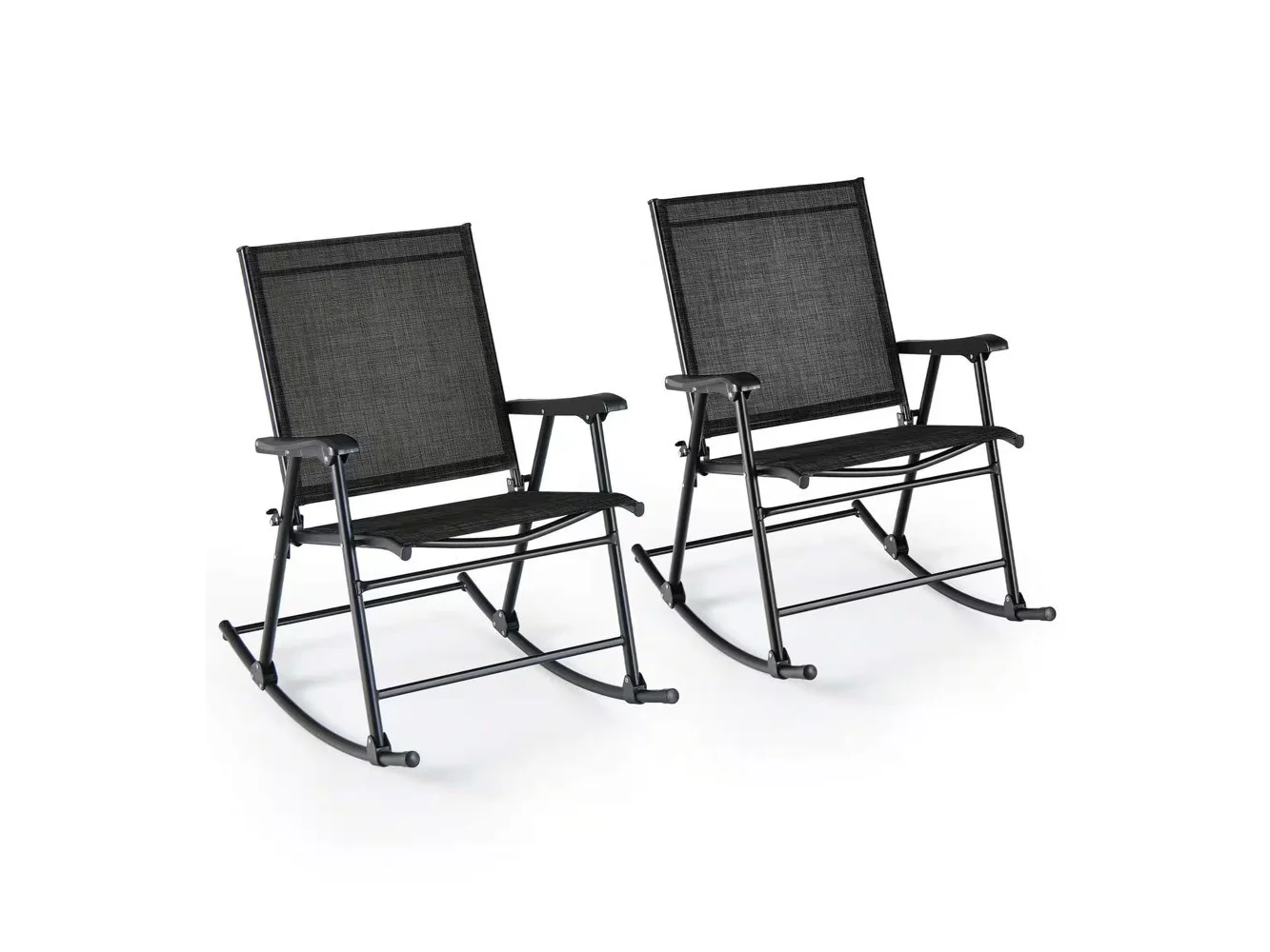 **Costway - 2 PCS Patio Folding Rocking Chair Heavy-Duty Metal Frame Rockers Outdoor - Black**