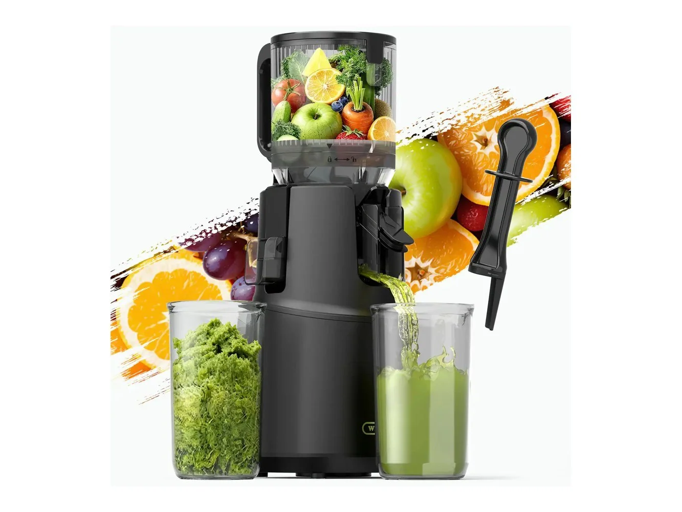 **WETIE - Cold Press Juicer Machines, 5.3" Large Feed Chute, High Juice Yield, Large Auger for Whole Fruits & Vegetables - Black**