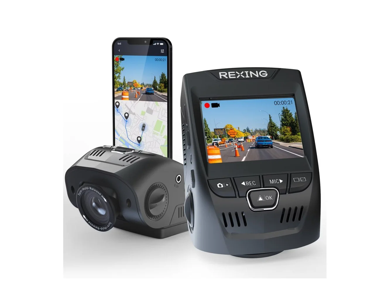 **Rexing - V1GW-4K 2.4" 4K Ultra HD Car Dash Cam with Wi-Fi Built-in GPS and Adhesive Mount - Black**