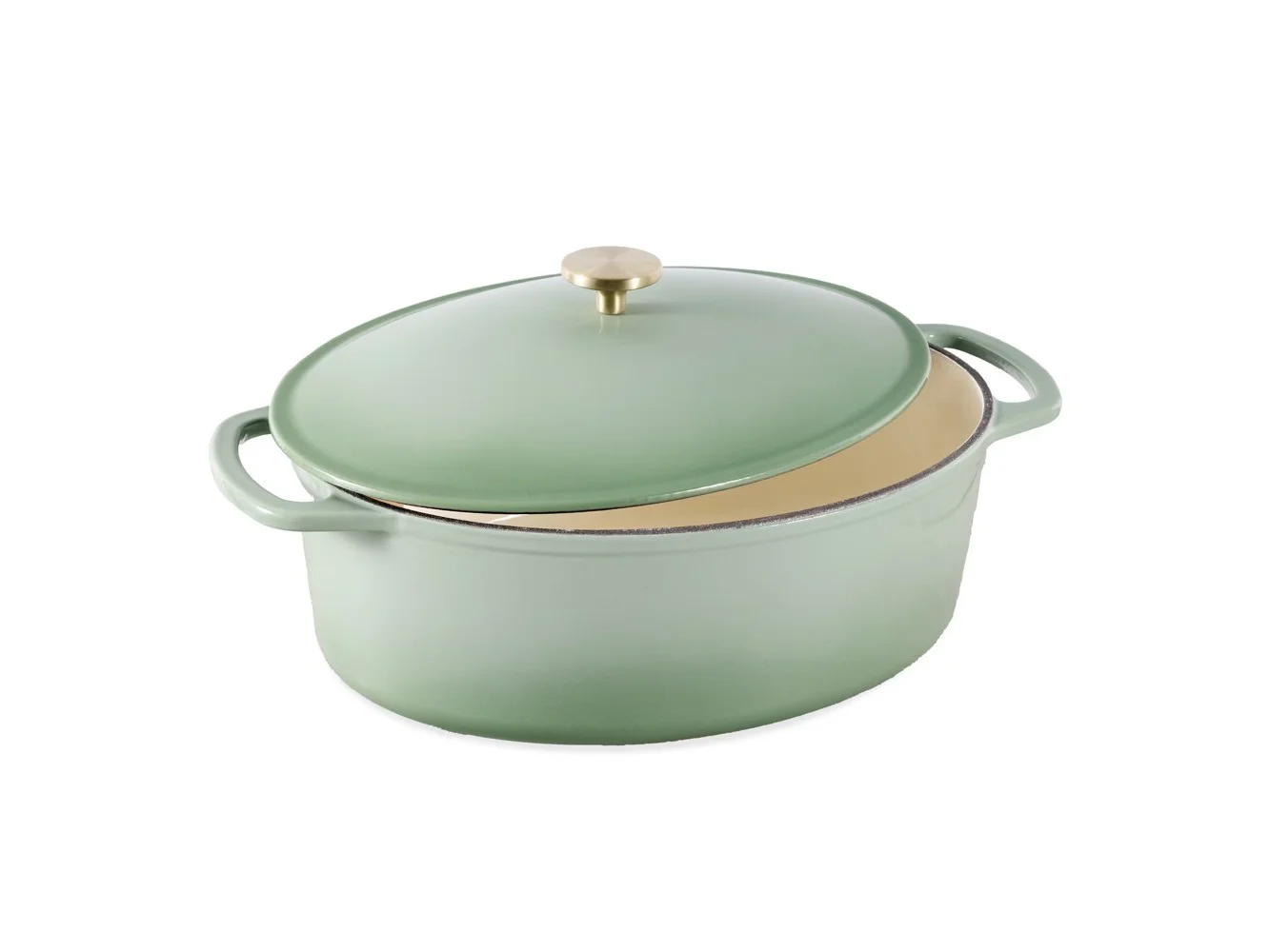 **Best Choice Products - Oval 7.5 Quart Cast-Iron Dutch Oven, Heavy-Duty w/ Enamel, Side Handles - Sage Green**