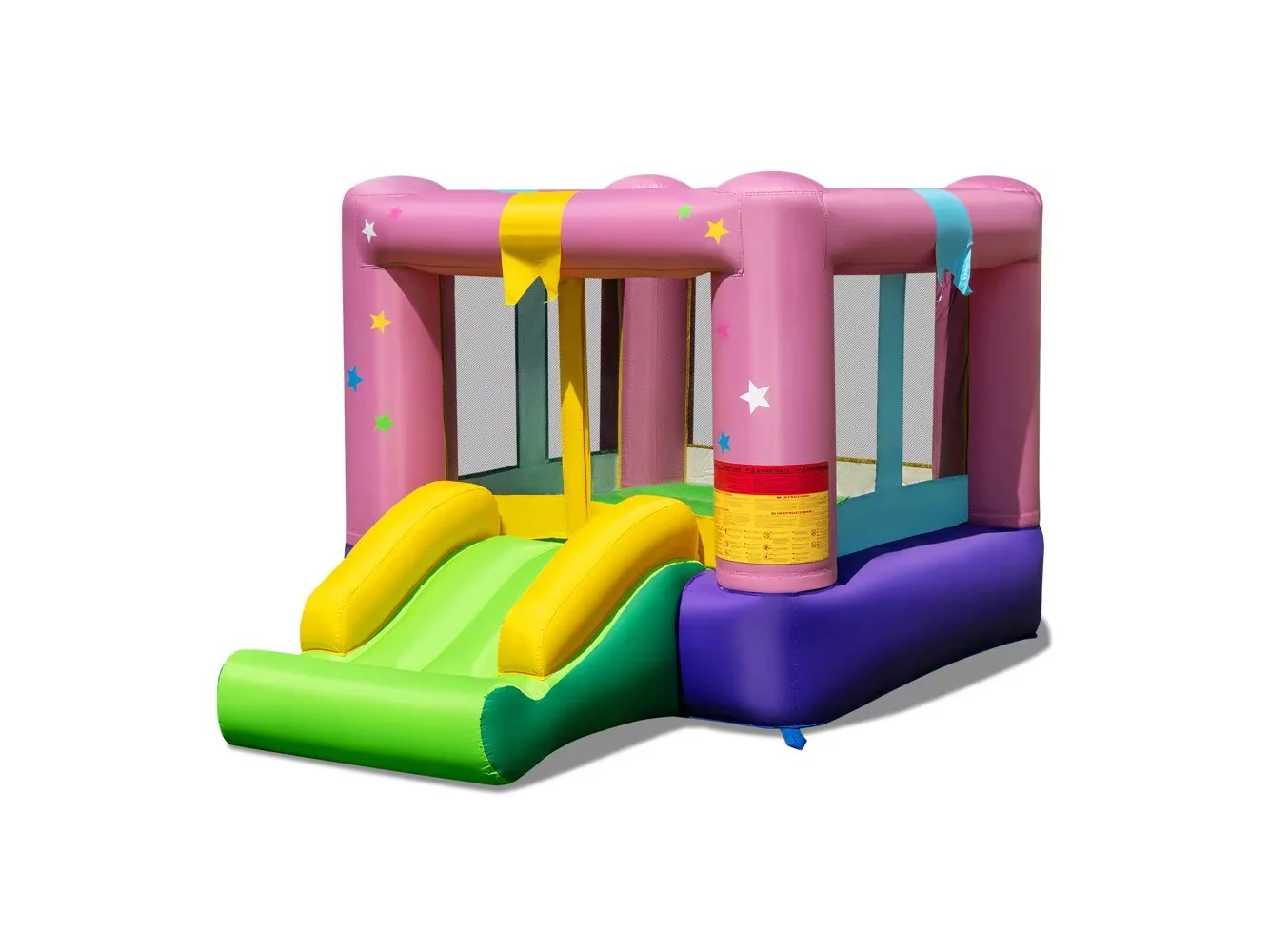 **Costway - Inflatable Bounce Castle with Jumping Area Slide & Basketball Game Blower Excluded - Multicolor**