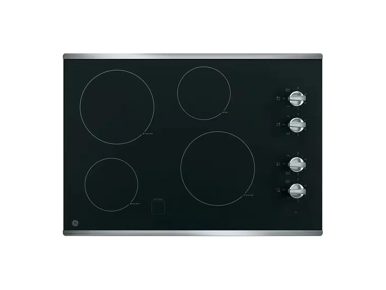 **GE - 30 in. Wide 4 Element Built-In Electric Cooktop with 2 Power Boil Elements - Stainless Steel on Black**