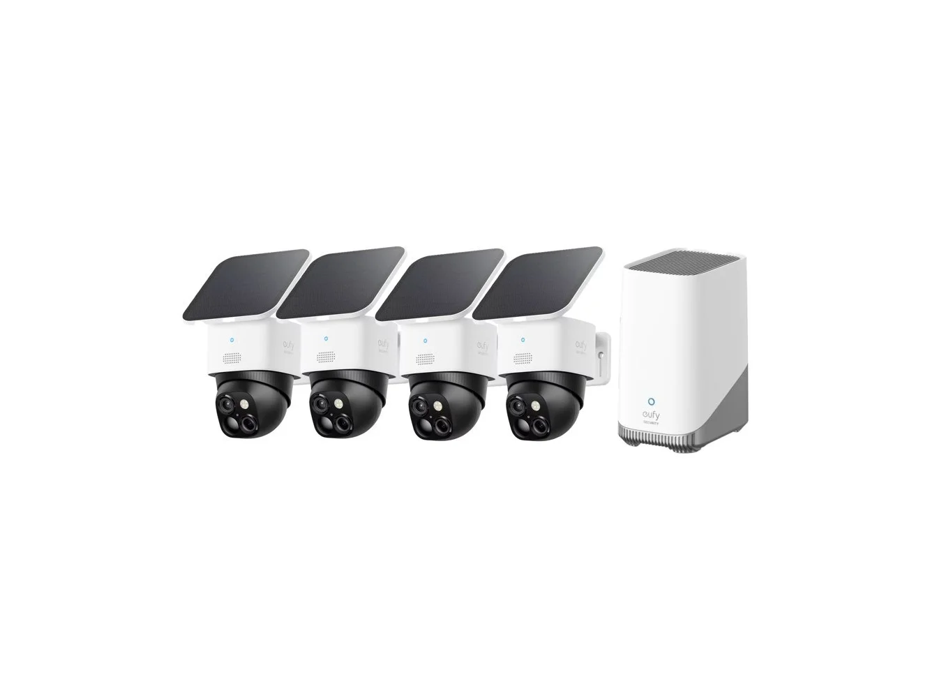 **eufy - SoloCam S340 4βCam Kit with HomeBase 3, Solar Security Camera, Wireless Outdoor Camera, 360Β° Pan/Tilt, No Fee - Black+White**