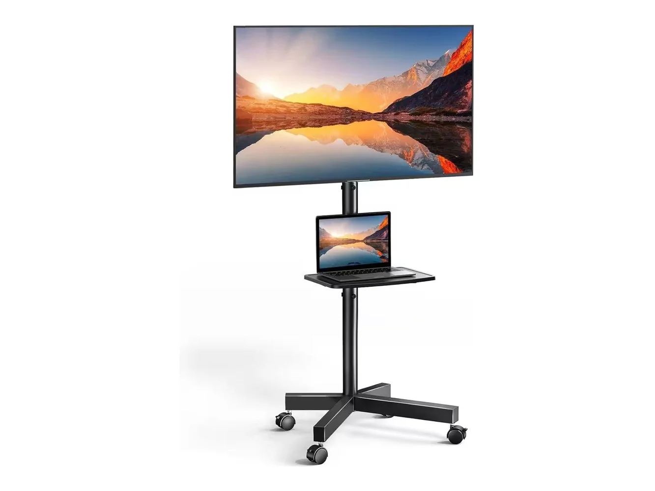 **Perlesmith - Tilt Rolling TV Stand with Wheels Fits 23-65" TVs, Height Adjustable Shelf, Holds 99 lbs, Max VESA 400x400mm - Black**