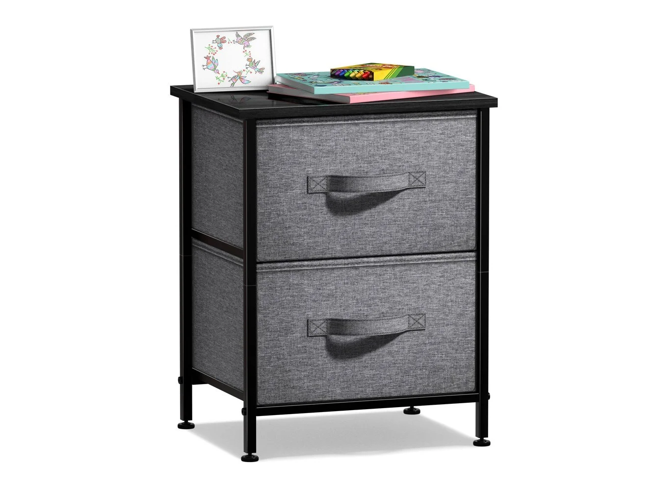 **Sorbus - Nightstand with 2 Drawers - Steel Frame, Wood Top &Fabric Bins -Home, Bedroom, Office &College Dorm, Kids Bedside - Black**