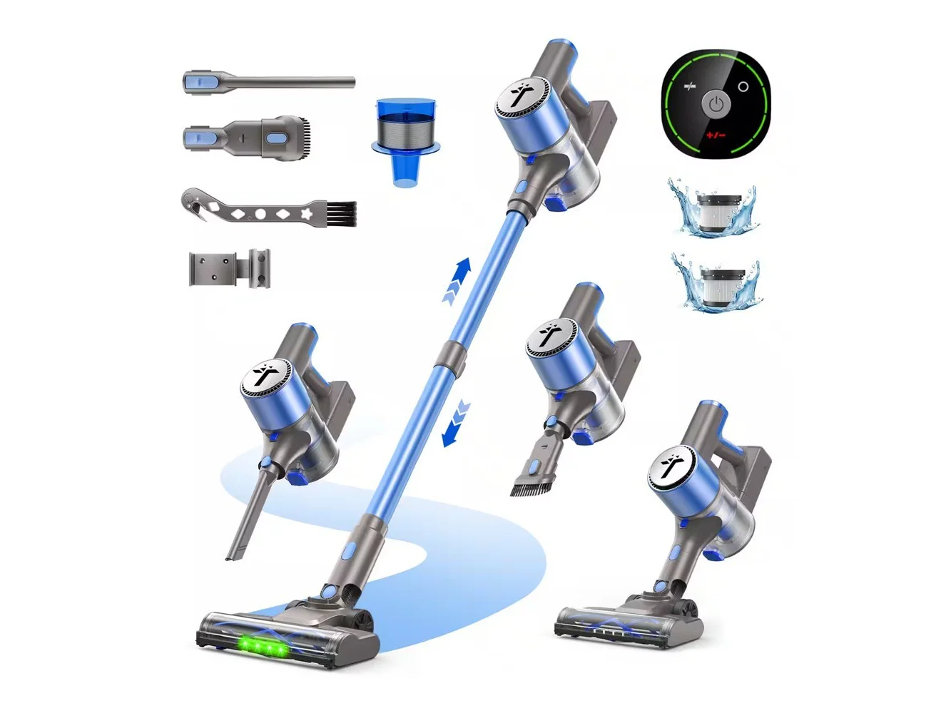 **Teendow - 300W Cordless Stick Vacuum Cleaner, 50kPa Brushless Motor, 50-Min Runtime, for Carpet, Hard Floors & Pet Hair - Blue**