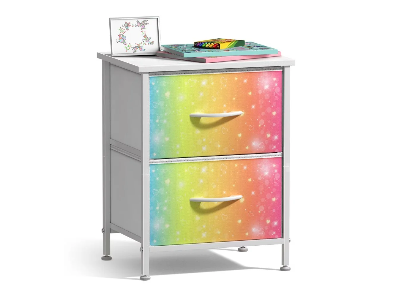 **Sorbus - Nightstand with 2 Drawers - Steel Frame, Wood Top &Fabric Bins -Home, Bedroom, Office &College Dorm, Kids Bedside - Multicolor 2**